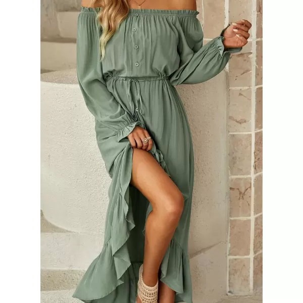 Happy Sailed Women Off Shoulder Casual Maxi Dresses Short Sleeve High Low Ruffle Bridesmaid Evening Party Dress
