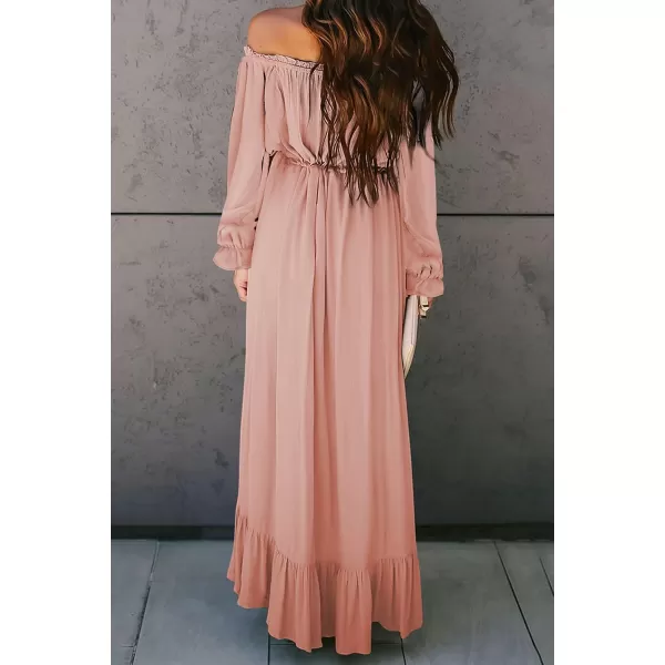 Happy Sailed Women Off Shoulder Casual Maxi Dresses Short Sleeve High Low Ruffle Bridesmaid Evening Party Dress