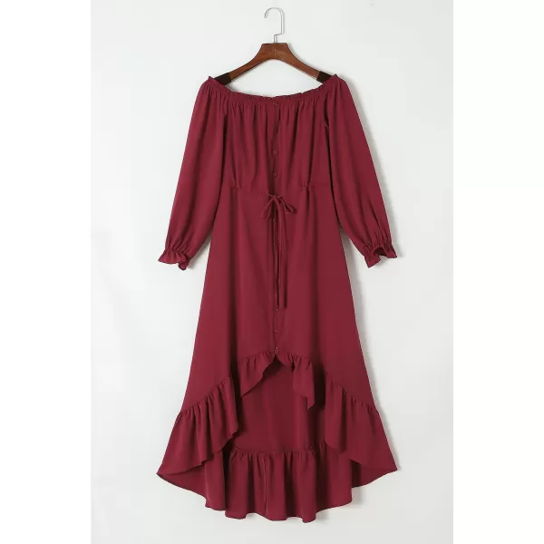 Happy Sailed Women Off Shoulder Casual Maxi Dresses Short Sleeve High Low Ruffle Bridesmaid Evening Party Dress