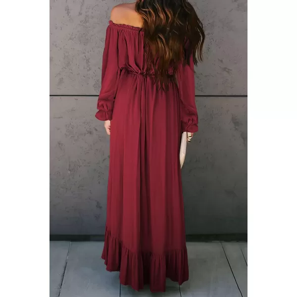 Happy Sailed Women Off Shoulder Casual Maxi Dresses Short Sleeve High Low Ruffle Bridesmaid Evening Party Dress