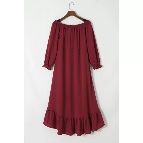 Happy Sailed Women Off Shoulder Casual Maxi Dresses Short Sleeve High Low Ruffle Bridesmaid Evening Party Dress