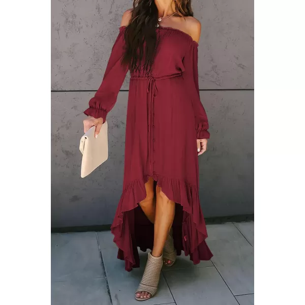 Happy Sailed Women Off Shoulder Casual Maxi Dresses Short Sleeve High Low Ruffle Bridesmaid Evening Party Dress