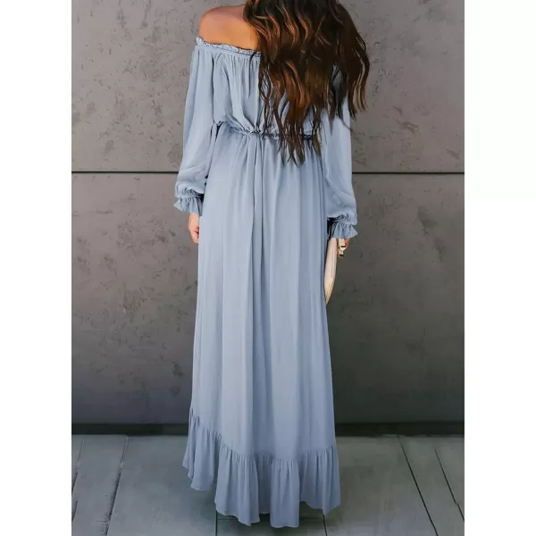 Happy Sailed Women Off Shoulder Casual Maxi Dresses Short Sleeve High Low Ruffle Bridesmaid Evening Party Dress