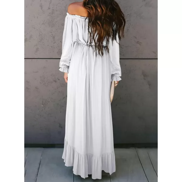 Happy Sailed Women Off Shoulder Casual Maxi Dresses Short Sleeve High Low Ruffle Bridesmaid Evening Party Dress