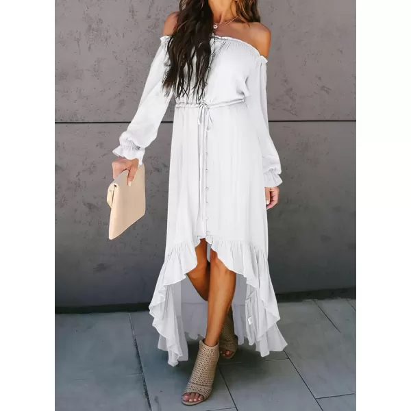 Happy Sailed Women Off Shoulder Casual Maxi Dresses Short Sleeve High Low Ruffle Bridesmaid Evening Party Dress