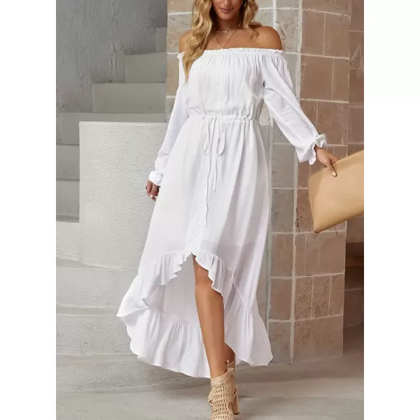 Happy Sailed Women Off Shoulder Casual Maxi Dresses Short Sleeve High Low Ruffle Bridesmaid Evening Party Dress