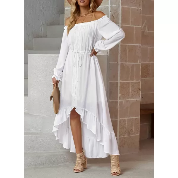 Happy Sailed Women Off Shoulder Casual Maxi Dresses Short Sleeve High Low Ruffle Bridesmaid Evening Party Dress