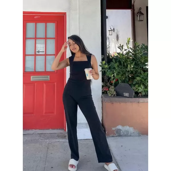 Happy Sailed Women Square Neck Dressy Jumpsuit 2023 Summer Sleeveless Wide Leg Pant Romper Jumpsuits