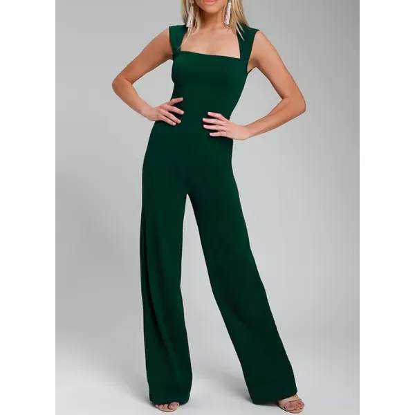 Happy Sailed Women Square Neck Dressy Jumpsuit 2023 Summer Sleeveless Wide Leg Pant Romper Jumpsuits