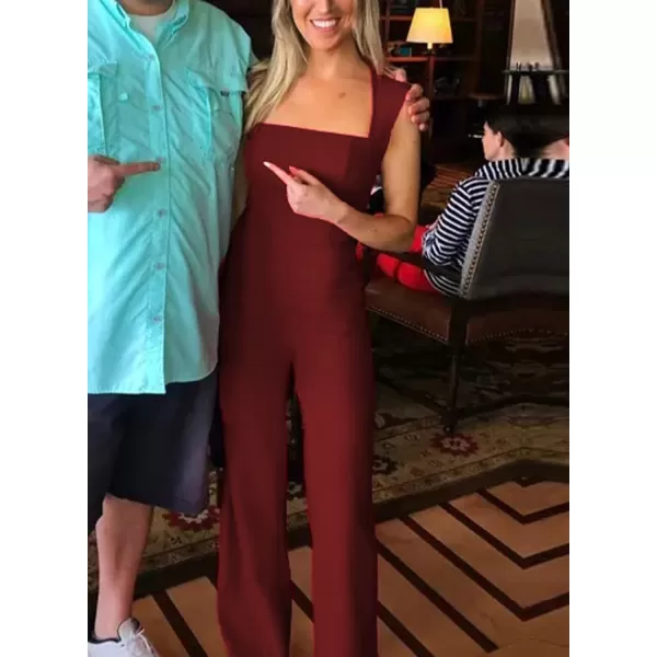 Happy Sailed Women Square Neck Dressy Jumpsuit 2023 Summer Sleeveless Wide Leg Pant Romper Jumpsuits