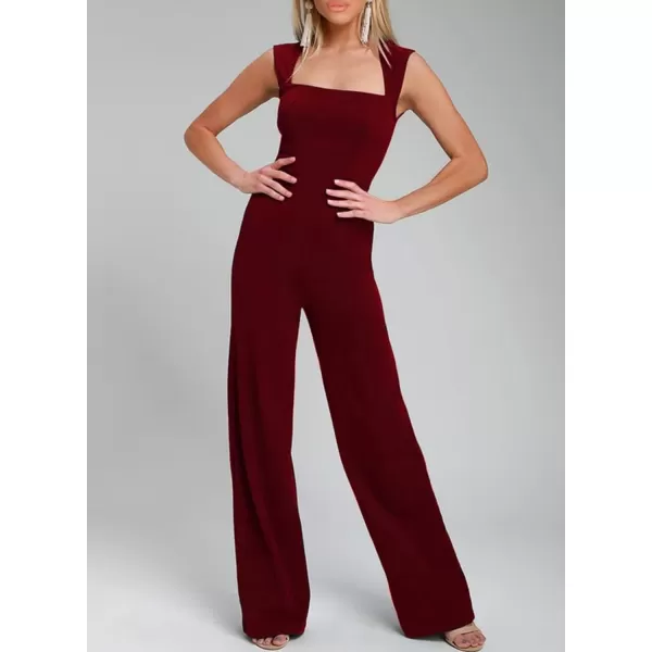 Happy Sailed Women Square Neck Dressy Jumpsuit 2023 Summer Sleeveless Wide Leg Pant Romper Jumpsuits