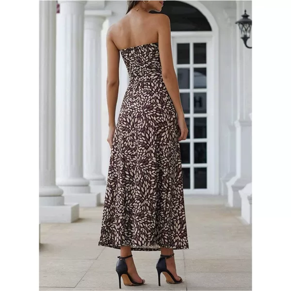 Happy Sailed Women Strapleess Floral Print Bohemian Beach Dress Casual Off Shoulder Long Dress with Pockets