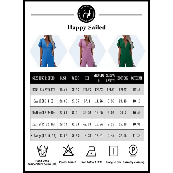 Happy Sailed Women Summer Jumpsuits 2023 Casual Short Sleeve Deep V Neck High Waist Wide Leg Pant Romper