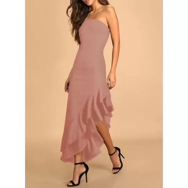 Happy Sailed Women's 2023 Summer One Shoulder Sleeveless Bodycon Dress Asymmetrical Ruffle Hem Party Cocktail Midi Dresses