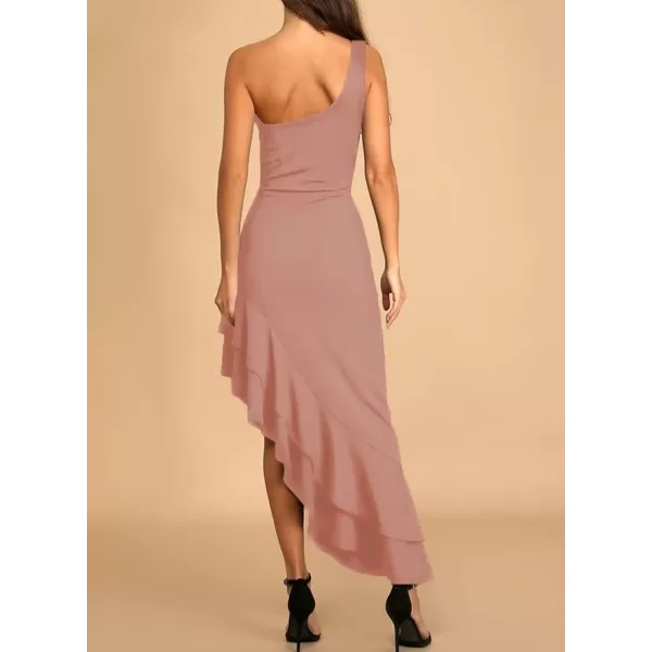 Happy Sailed Women's 2023 Summer One Shoulder Sleeveless Bodycon Dress Asymmetrical Ruffle Hem Party Cocktail Midi Dresses