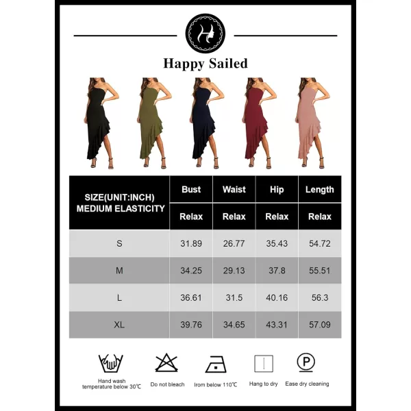 Happy Sailed Women's 2023 Summer One Shoulder Sleeveless Bodycon Dress Asymmetrical Ruffle Hem Party Cocktail Midi Dresses