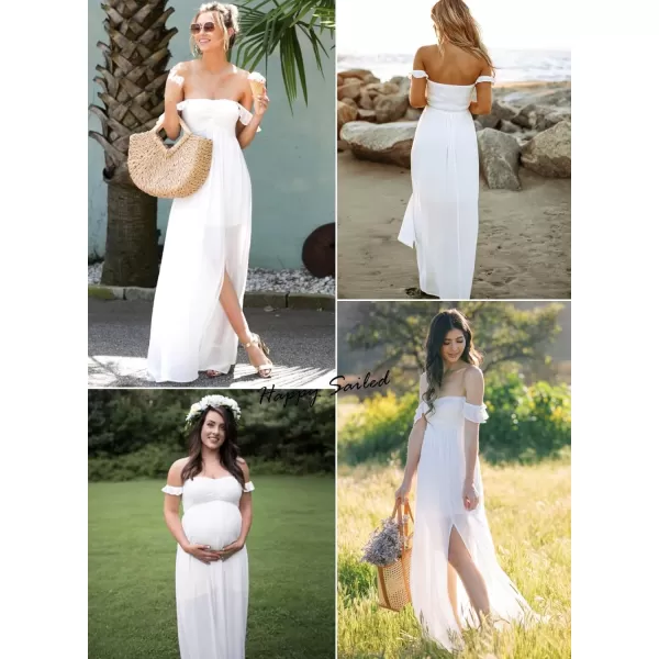 Happy Sailed Women's 2023 Summer Smocked Off The Shoulder Maxi Dresses Ruffle Short Sleeve A Line Side Slit Sundress