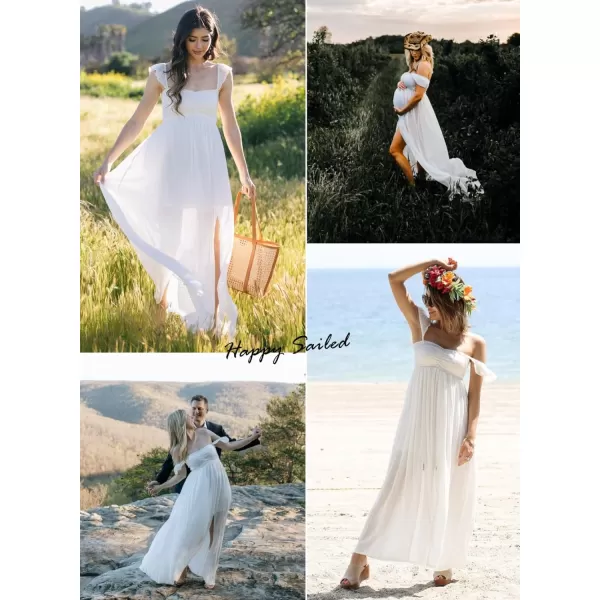 Happy Sailed Women's 2023 Summer Smocked Off The Shoulder Maxi Dresses Ruffle Short Sleeve A Line Side Slit Sundress