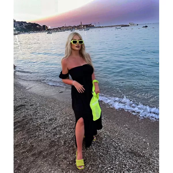 Happy Sailed Women's 2023 Summer Smocked Off The Shoulder Maxi Dresses Ruffle Short Sleeve A Line Side Slit Sundress