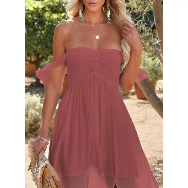 Happy Sailed Women's 2023 Summer Smocked Off The Shoulder Maxi Dresses Ruffle Short Sleeve A Line Side Slit Sundress