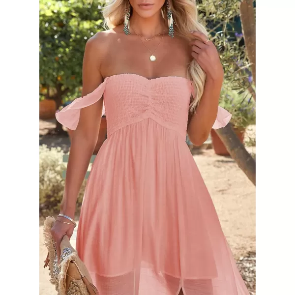 Happy Sailed Women's 2023 Summer Smocked Off The Shoulder Maxi Dresses Ruffle Short Sleeve A Line Side Slit Sundress