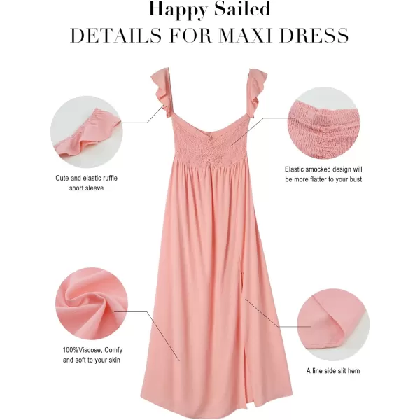 Happy Sailed Women's 2023 Summer Smocked Off The Shoulder Maxi Dresses Ruffle Short Sleeve A Line Side Slit Sundress