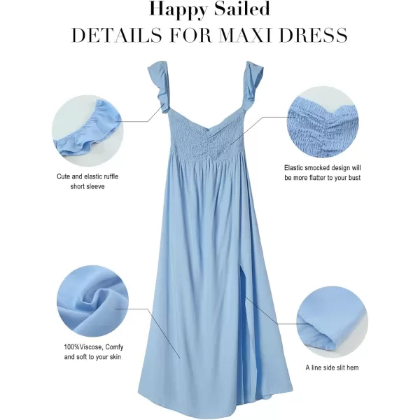 Happy Sailed Women's 2023 Summer Smocked Off The Shoulder Maxi Dresses Ruffle Short Sleeve A Line Side Slit Sundress
