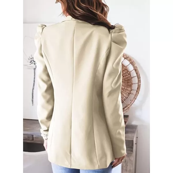 Happy Sailed Womens Blazer 2023 Open Front Puff Sleeve Office Blazers Bussiness Casual Jackets Work Suit with Pockets