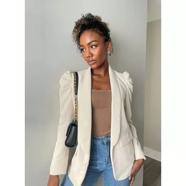 Happy Sailed Womens Blazer 2023 Open Front Puff Sleeve Office Blazers Bussiness Casual Jackets Work Suit with Pockets