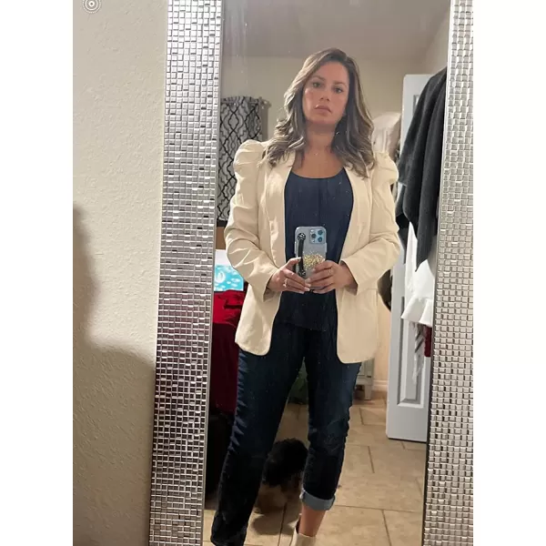 Happy Sailed Womens Blazer 2023 Open Front Puff Sleeve Office Blazers Bussiness Casual Jackets Work Suit with Pockets