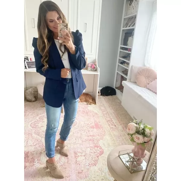 Happy Sailed Womens Blazer 2023 Open Front Puff Sleeve Office Blazers Bussiness Casual Jackets Work Suit with Pockets