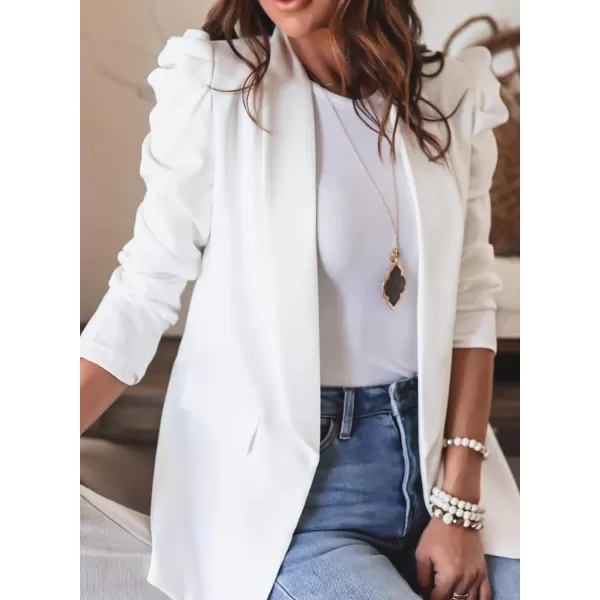 Happy Sailed Womens Blazer 2023 Open Front Puff Sleeve Office Blazers Bussiness Casual Jackets Work Suit with Pockets