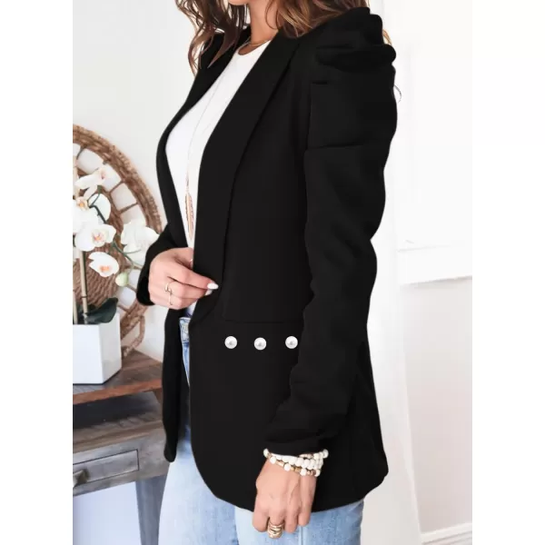 Happy Sailed Womens Blazer 2023 Open Front Puff Sleeve Office Blazers Bussiness Casual Jackets Work Suit with Pockets