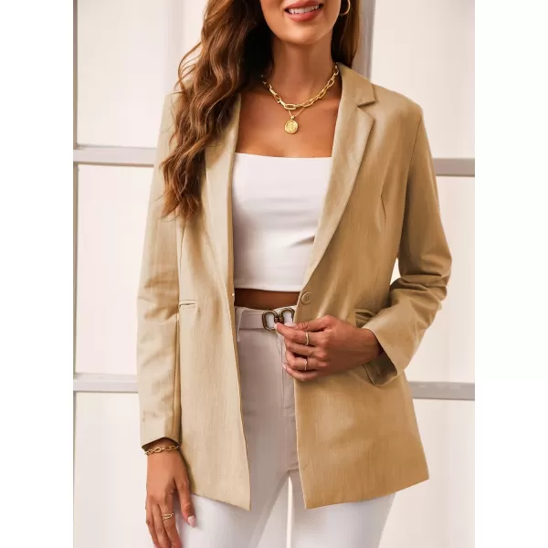 Happy Sailed Womens Blazer Fall Fashion Long Sleeve Lapel Collar Button Linen Jackets Business Casual Clothes for Women
