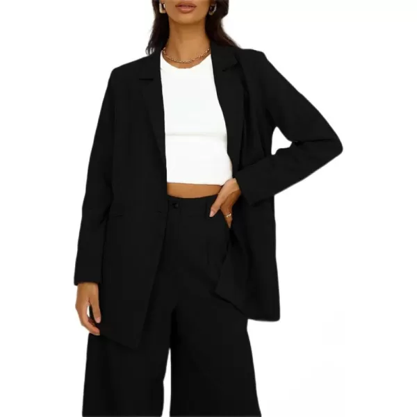 Happy Sailed Womens Blazer Fall Fashion Long Sleeve Lapel Collar Button Linen Jackets Business Casual Clothes for Women