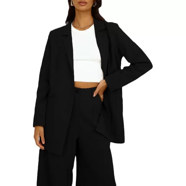 Happy Sailed Womens Blazer Fall Fashion Long Sleeve Lapel Collar Button Linen Jackets Business Casual Clothes for Women
