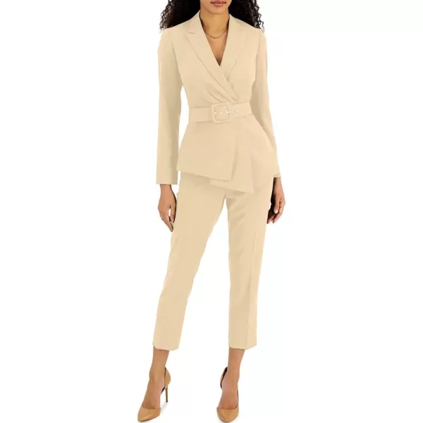 Happy Sailed Women's Casual Long Sleeve Asymmetric Pleated Hem Office Lapel Blazers with Belt