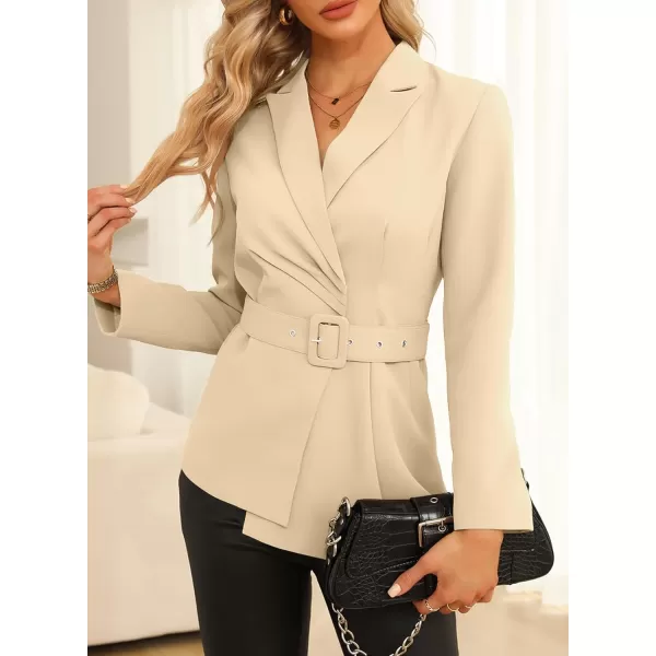 Happy Sailed Women's Casual Long Sleeve Asymmetric Pleated Hem Office Lapel Blazers with Belt