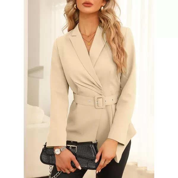 Happy Sailed Women's Casual Long Sleeve Asymmetric Pleated Hem Office Lapel Blazers with Belt