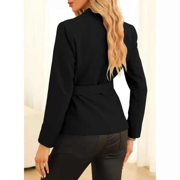 Happy Sailed Women's Casual Long Sleeve Asymmetric Pleated Hem Office Lapel Blazers with Belt