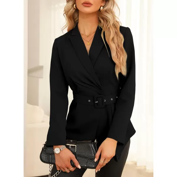 Happy Sailed Women's Casual Long Sleeve Asymmetric Pleated Hem Office Lapel Blazers with Belt