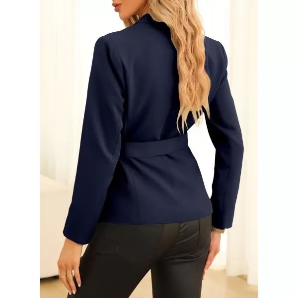 Happy Sailed Women's Casual Long Sleeve Asymmetric Pleated Hem Office Lapel Blazers with Belt