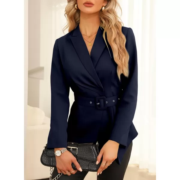 Happy Sailed Women's Casual Long Sleeve Asymmetric Pleated Hem Office Lapel Blazers with Belt