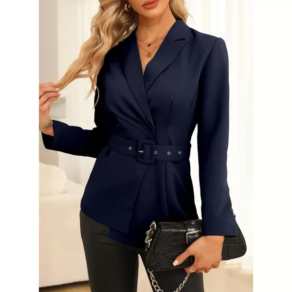 Happy Sailed Women's Casual Long Sleeve Asymmetric Pleated Hem Office Lapel Blazers with Belt