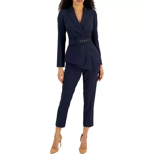 Happy Sailed Women's Casual Long Sleeve Asymmetric Pleated Hem Office Lapel Blazers with Belt