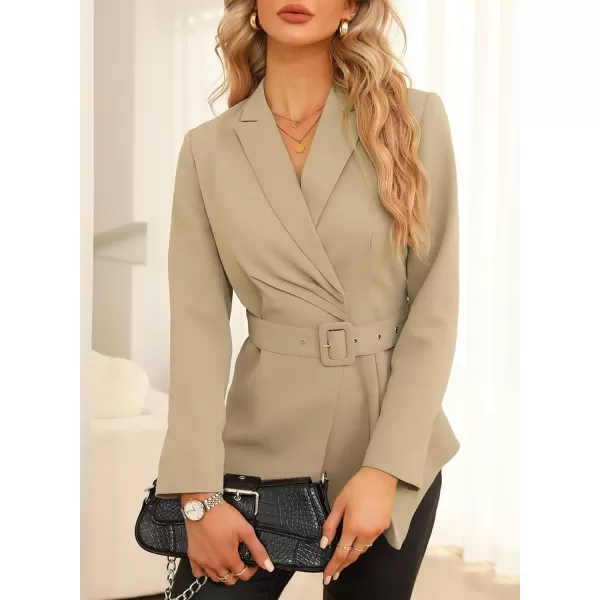 Happy Sailed Women's Casual Long Sleeve Asymmetric Pleated Hem Office Lapel Blazers with Belt