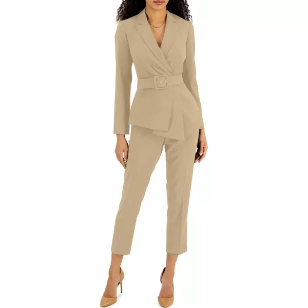 Happy Sailed Women's Casual Long Sleeve Asymmetric Pleated Hem Office Lapel Blazers with Belt