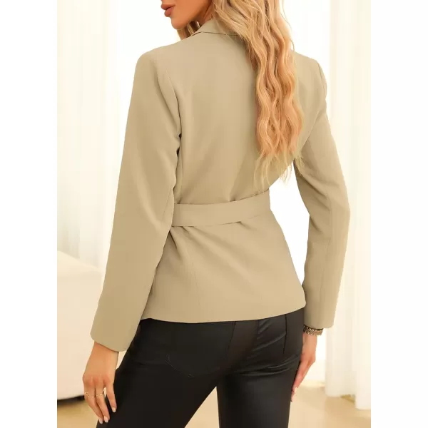 Happy Sailed Women's Casual Long Sleeve Asymmetric Pleated Hem Office Lapel Blazers with Belt