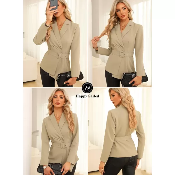 Happy Sailed Women's Casual Long Sleeve Asymmetric Pleated Hem Office Lapel Blazers with Belt
