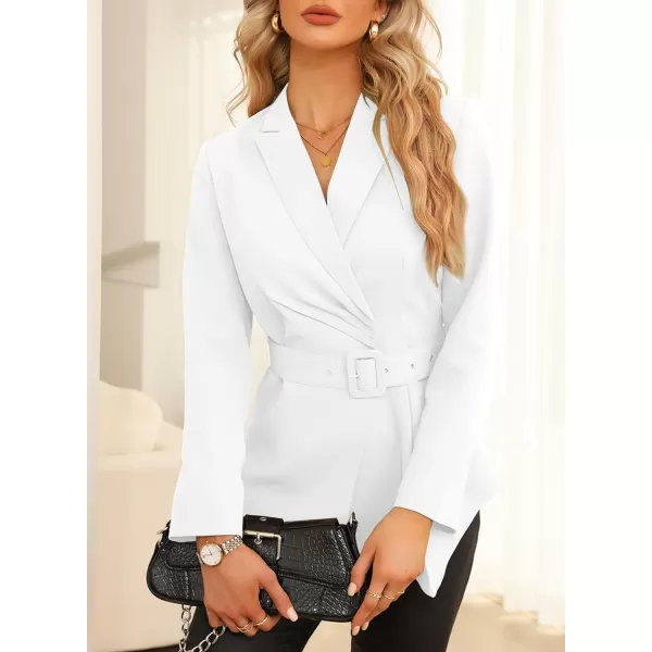 Happy Sailed Women's Casual Long Sleeve Asymmetric Pleated Hem Office Lapel Blazers with Belt